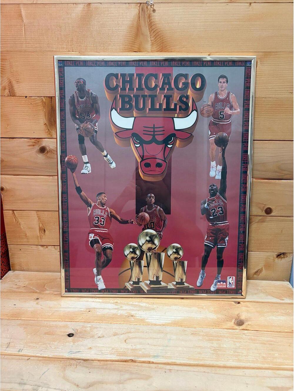 Vintage 20 x 16 Chicago Bulls framed 3 peat poster 1993 Michael Jordan Finals